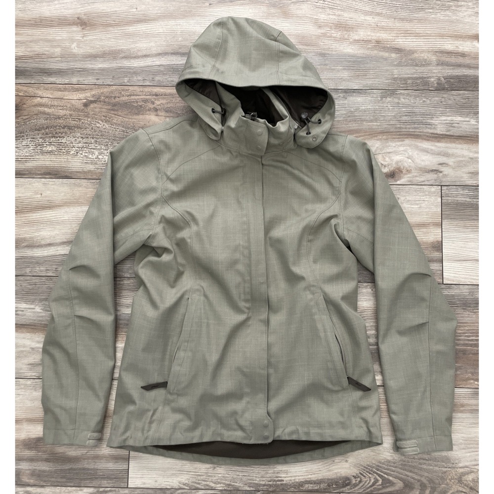 REI Co-Op E1 Elements Jacket Womens Small Brown Windowpane Softshell Hooded Coat